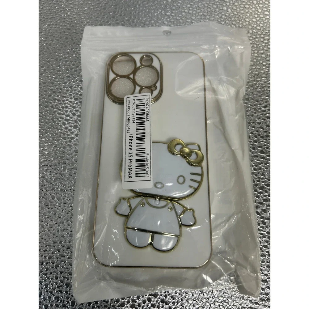 Hello‎ Kitty iPhone 15 Pro Max Case White Gold Trim 3D Character Sanrio Style